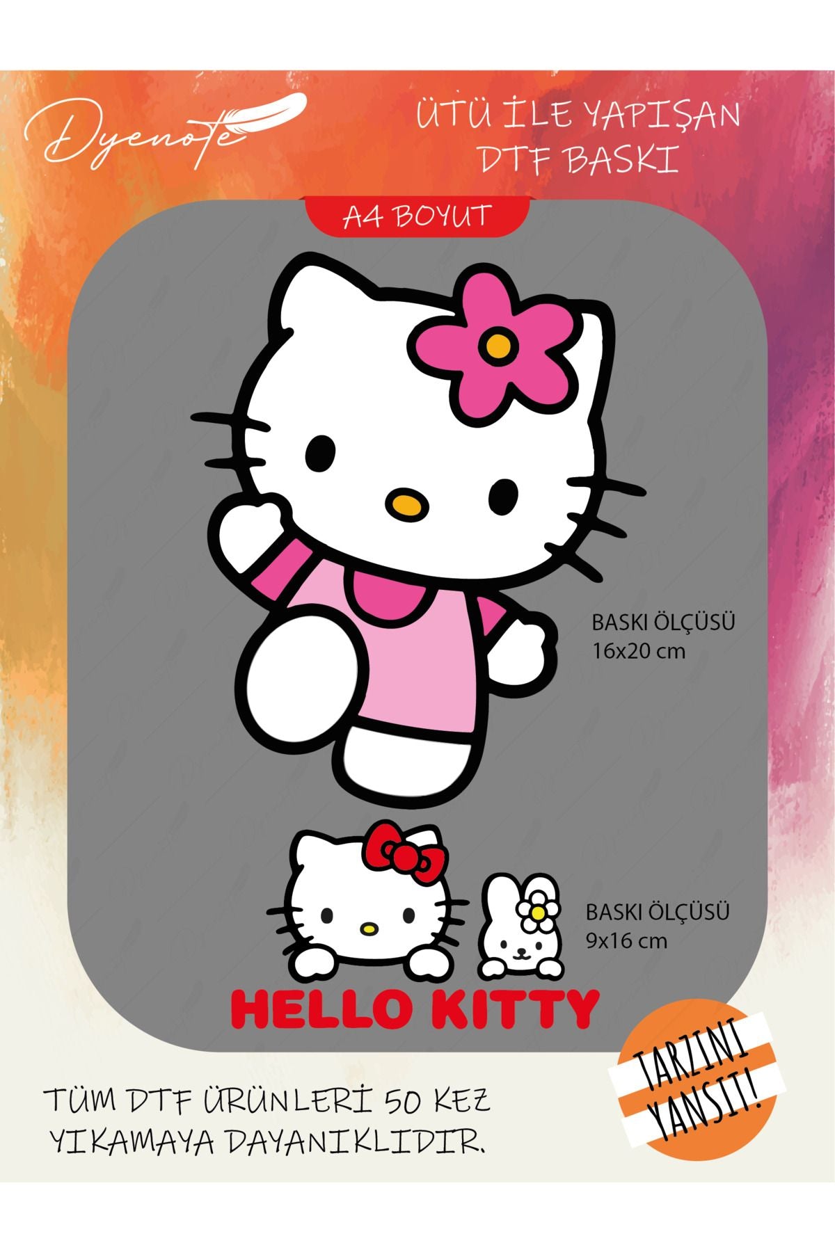 Hello Kitty 2 DTF Transfer Kağıdı A4 - Ütüyle Yapıştır - Dyenote