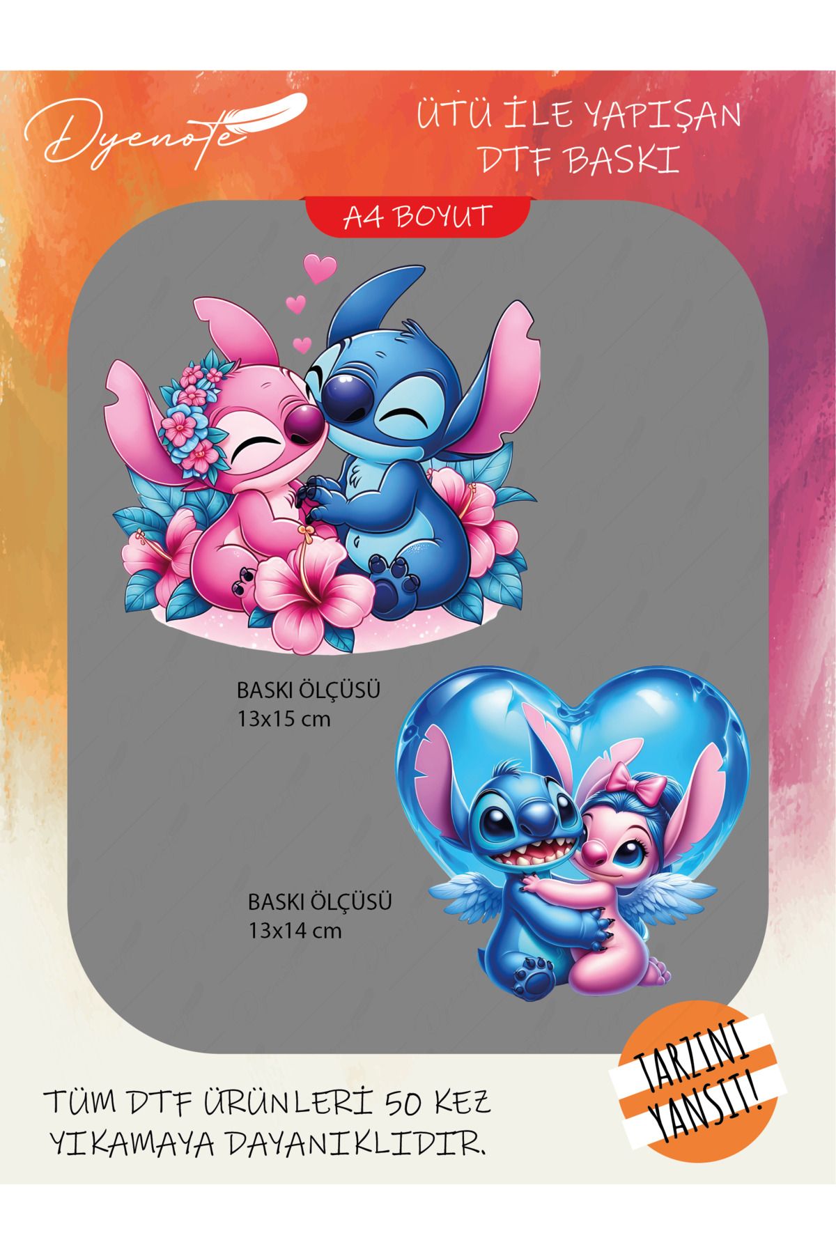 Lilo ve Stitch DTF Transfer Kağıdı A4 - Ütüyle Yapıştır - Dyenote