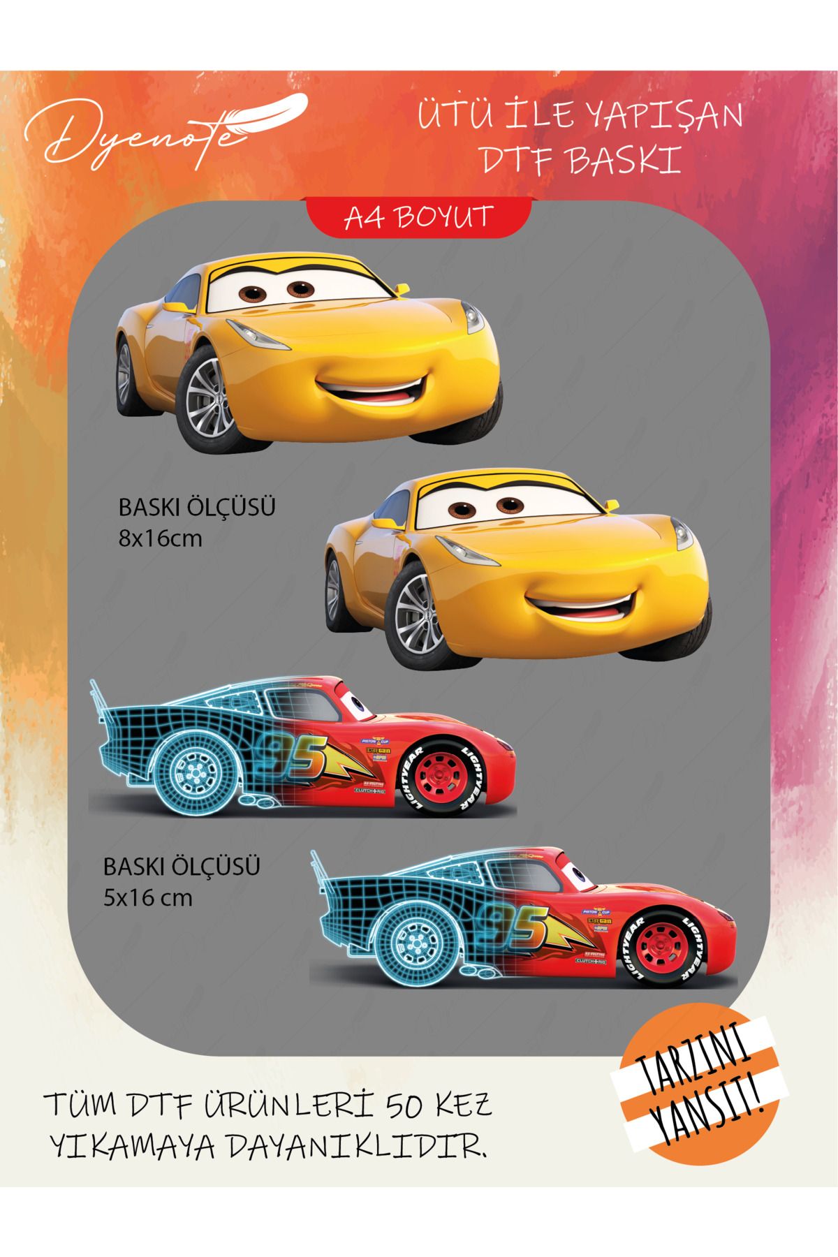 Lightning McQueen 3 DTF Transfer Paper A4 - Iron-On