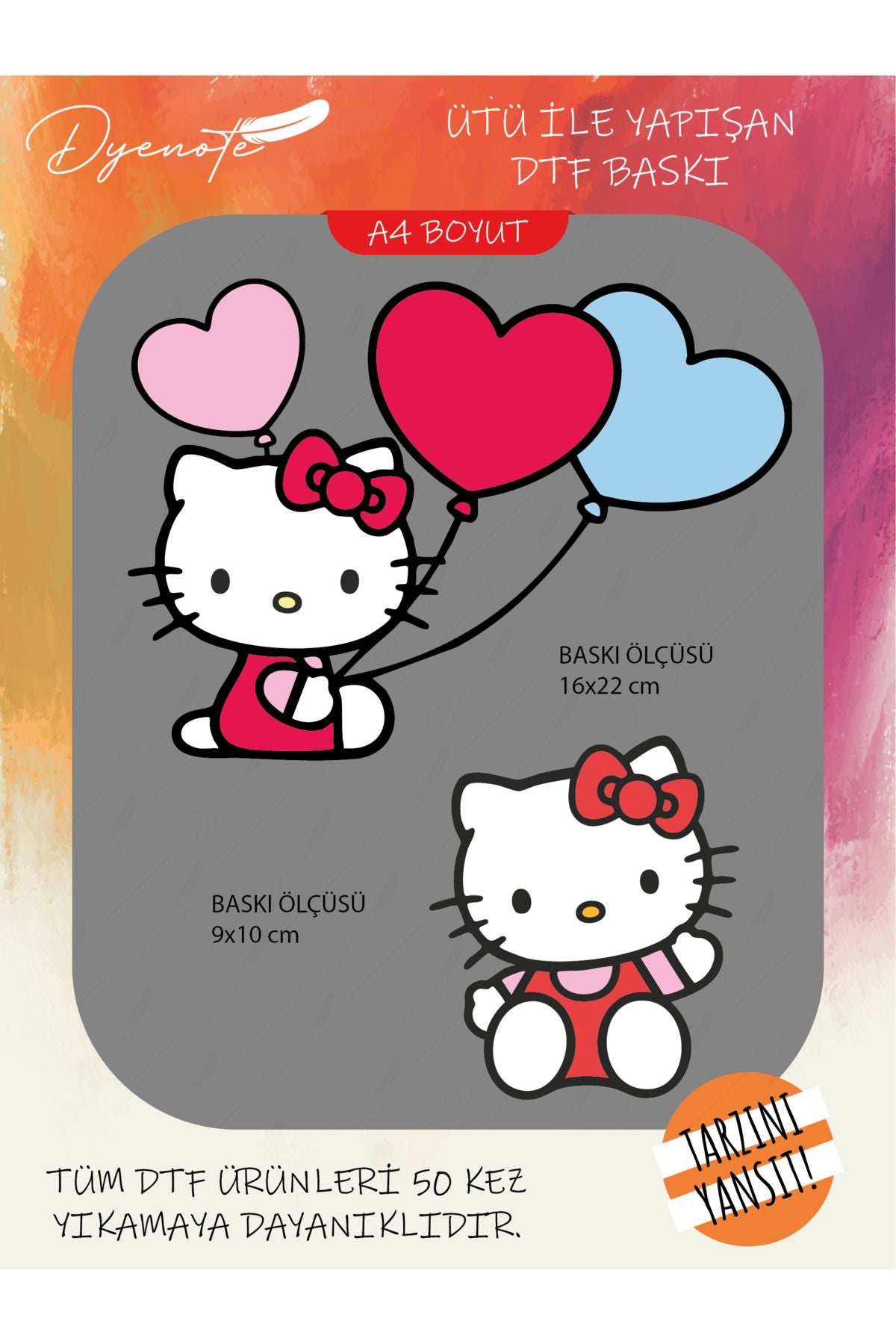 Hello Kitty 3 DTF Transfer Kağıdı A4 - Ütüyle Yapıştır - Dyenote