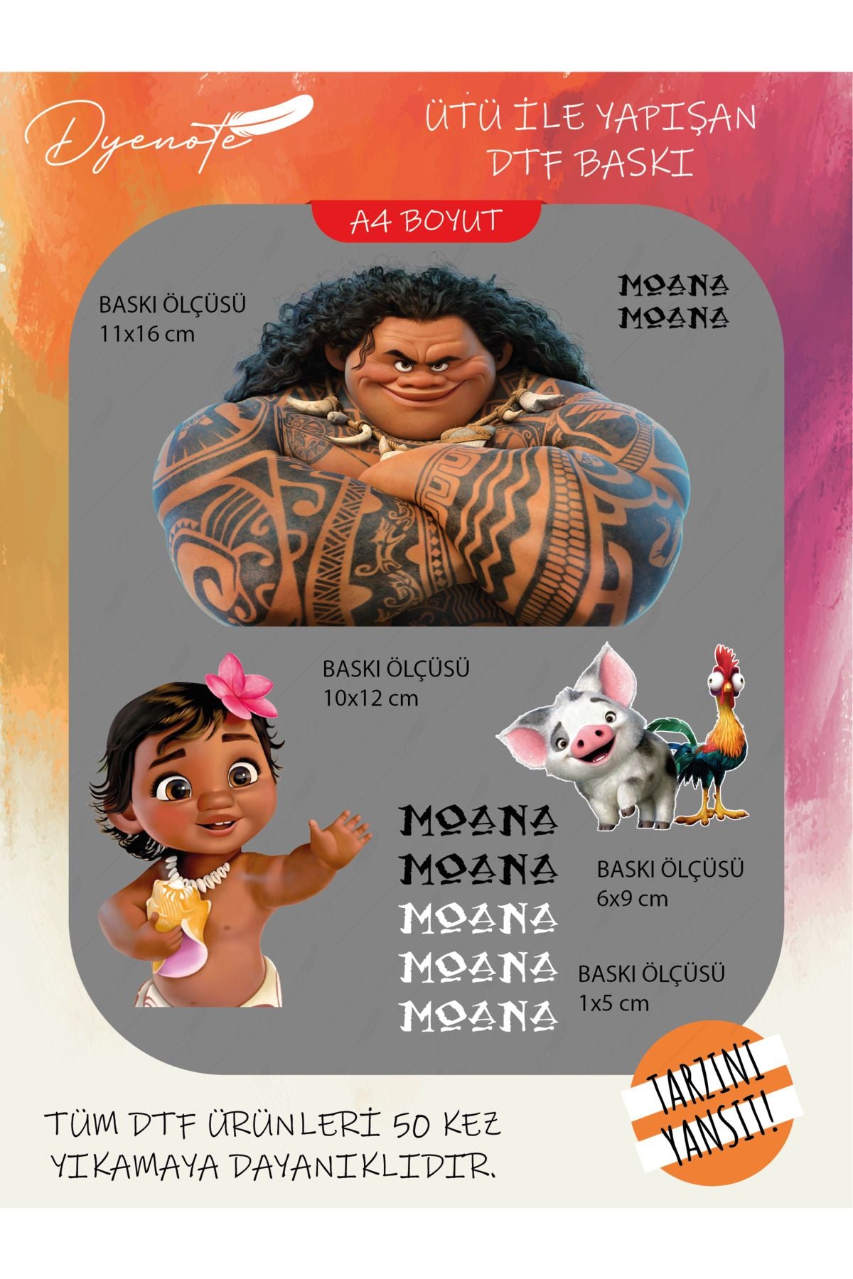 Moana 2 DTF Transfer Kağıdı A4 - Ütüyle Yapıştır - Dyenote