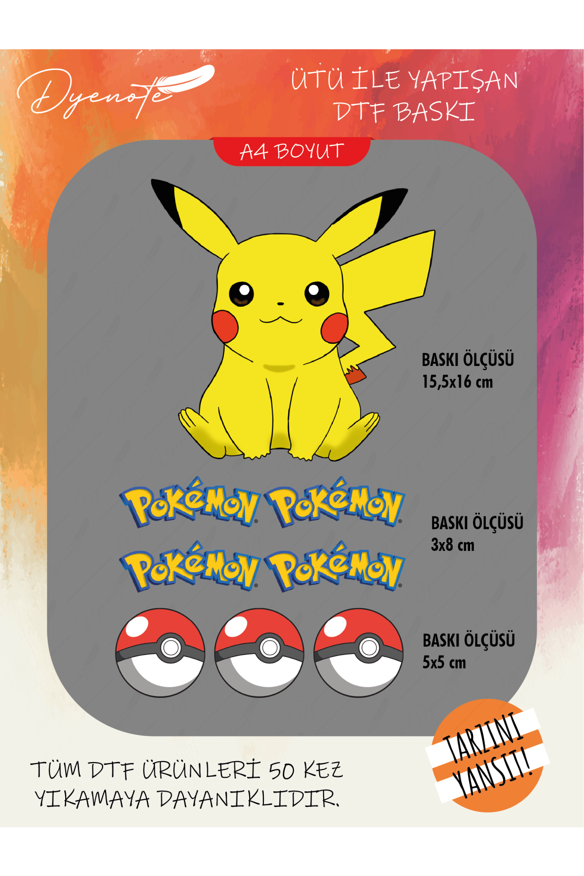 Pokemon Pikachu 1 DTF Transfer Kağıdı A4 - Ütüyle Yapıştır