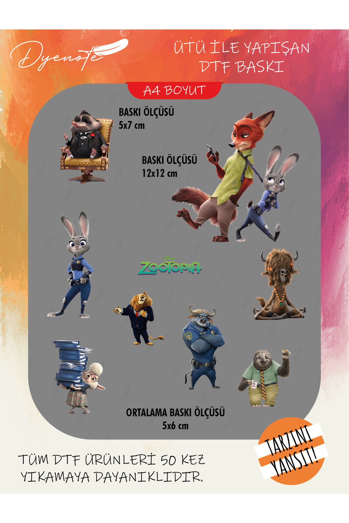 Zootopia Hayvanlar Şehri DTF Transfer Kağıdı A4 - Ütüyle Yapıştır